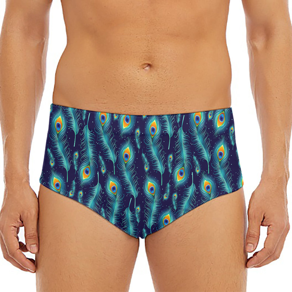 Peacock Feather Pattern Print Men's Triangle Swim Briefs