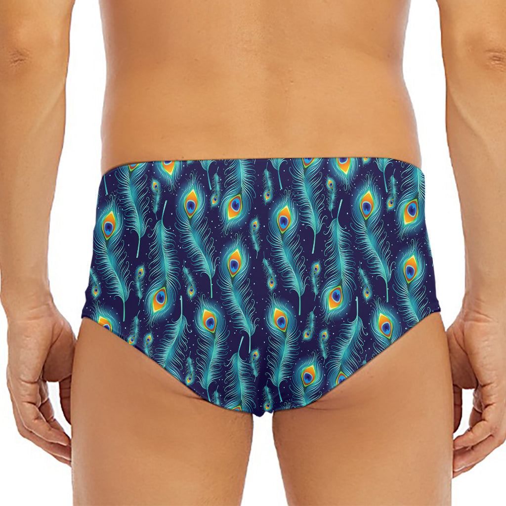 Peacock Feather Pattern Print Men's Triangle Swim Briefs