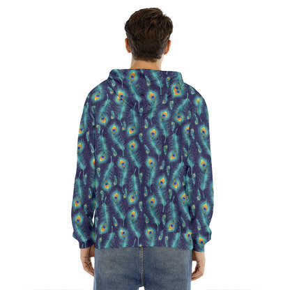 Peacock Feather Pattern Print Men's Velvet Pullover Hoodie