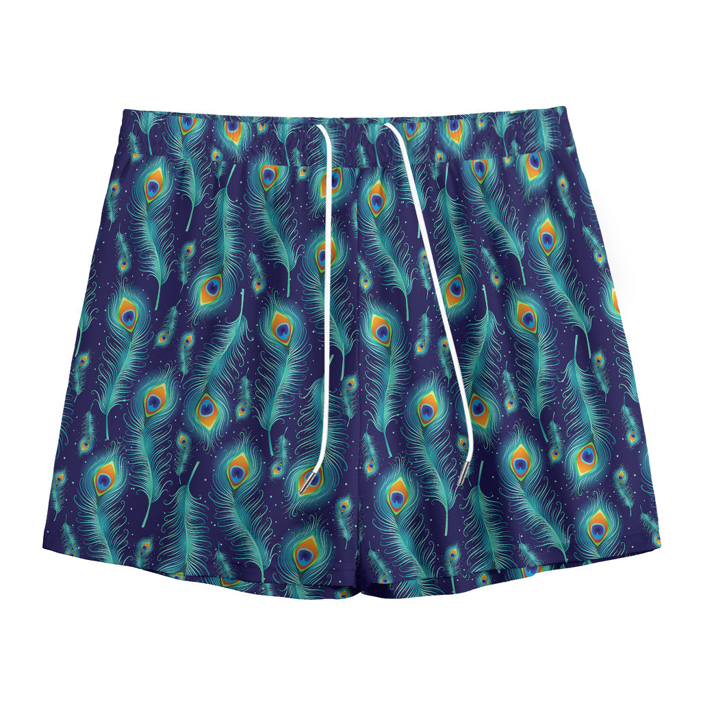 Peacock Feather Pattern Print Mesh Shorts