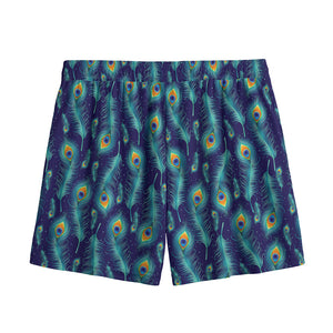 Peacock Feather Pattern Print Mesh Shorts