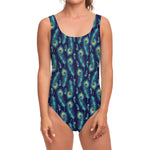 Peacock Feather Pattern Print One Piece Swimsuit