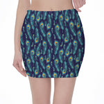 Peacock Feather Pattern Print Pencil Mini Skirt