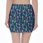Peacock Feather Pattern Print Pencil Mini Skirt