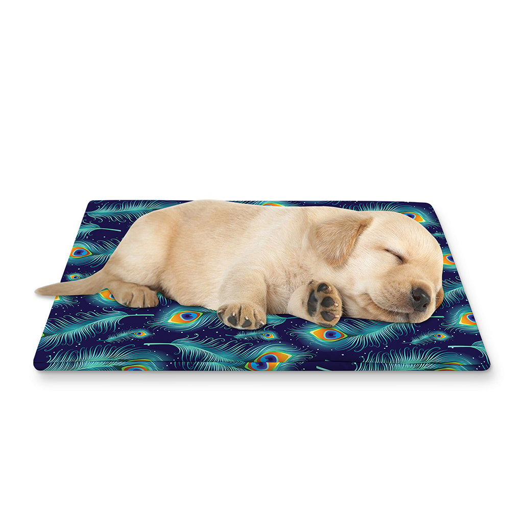 Peacock Feather Pattern Print Pet Cooling Mat Cover