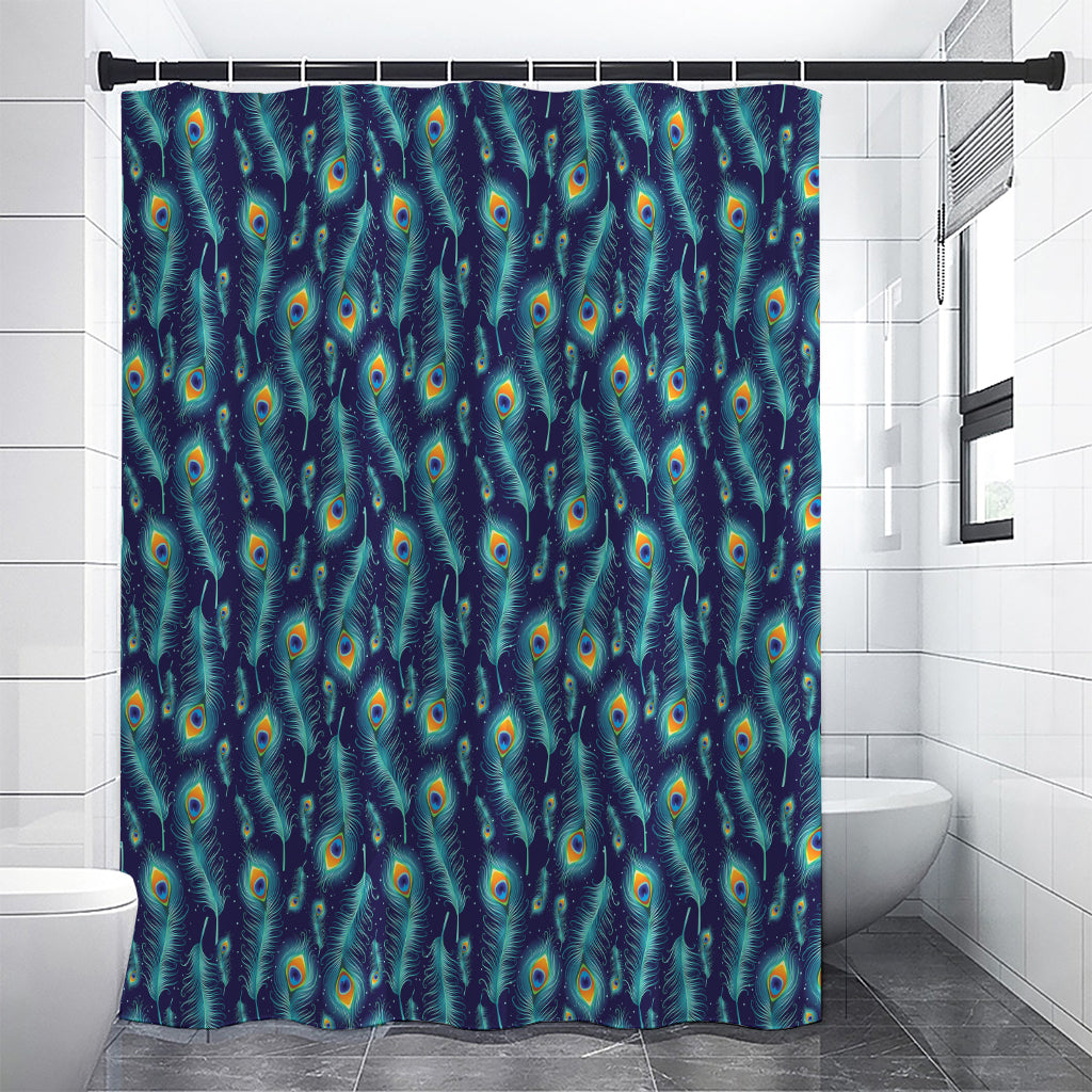 Peacock Feather Pattern Print Premium Shower Curtain