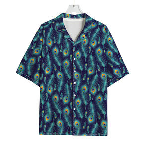 Peacock Feather Pattern Print Rayon Hawaiian Shirt