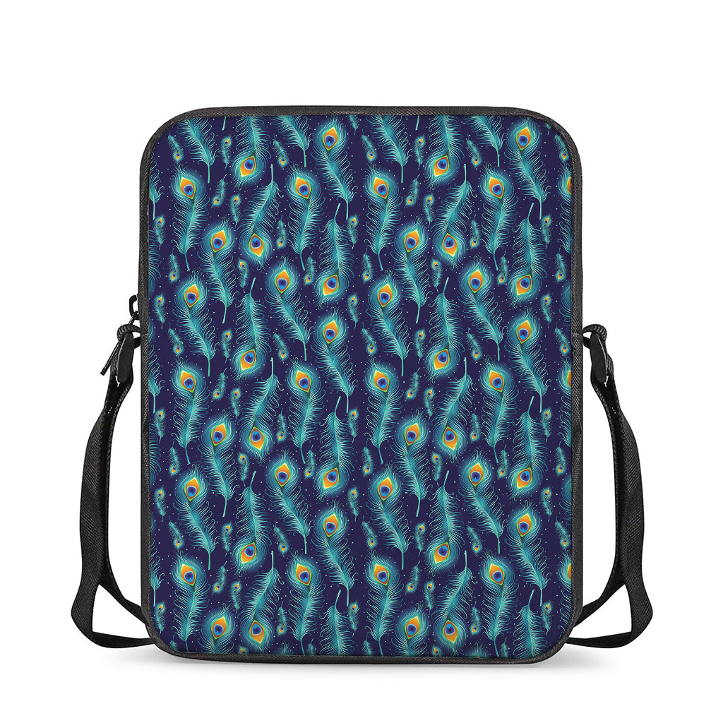 Peacock Feather Pattern Print Rectangular Crossbody Bag