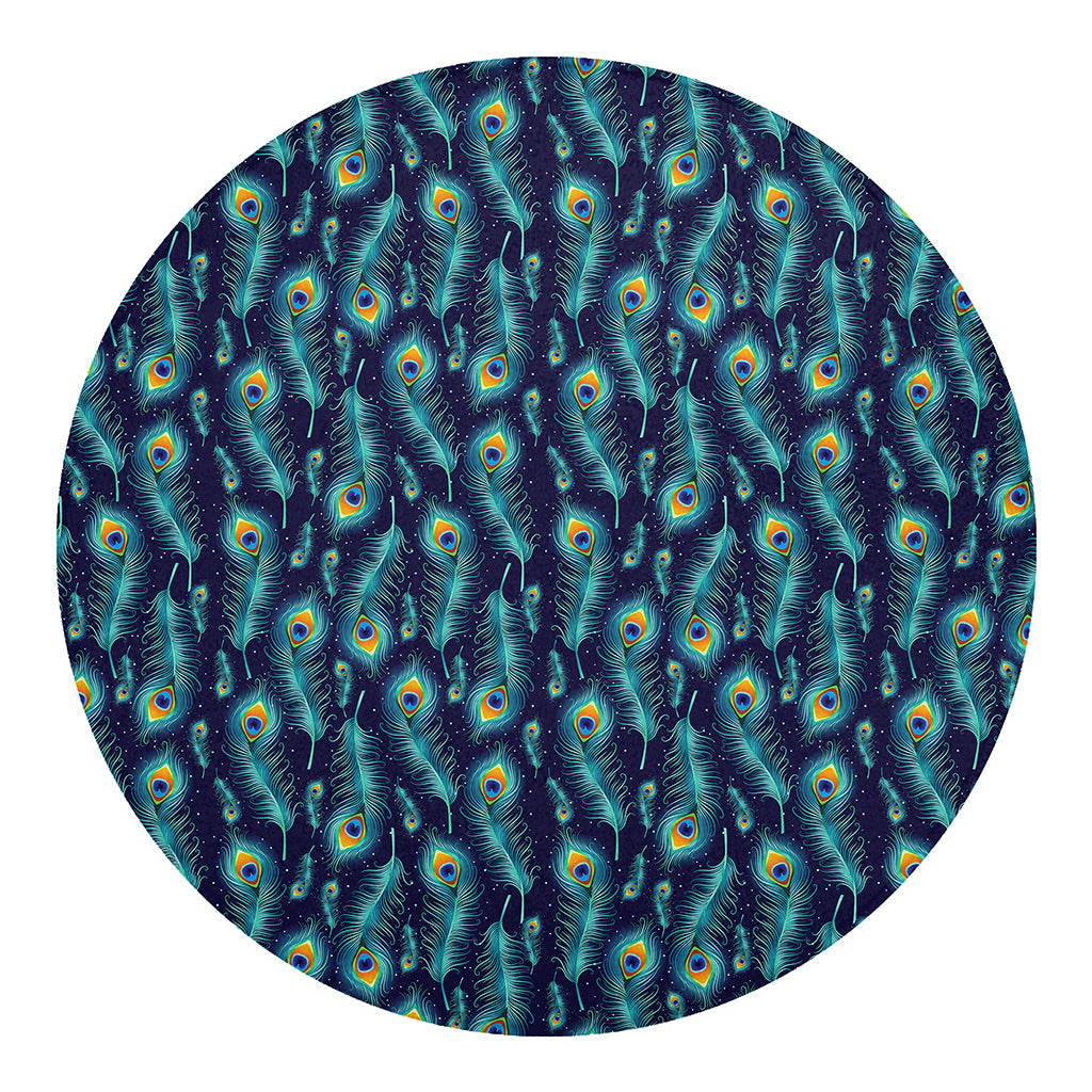 Peacock Feather Pattern Print Round Blanket