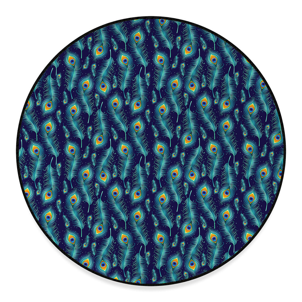 Peacock Feather Pattern Print Round Floor Mat