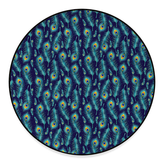 Peacock Feather Pattern Print Round Floor Mat
