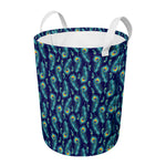 Peacock Feather Pattern Print Round Laundry Basket