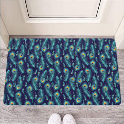 Peacock Feather Pattern Print Rubber Doormat
