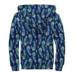 Peacock Feather Pattern Print Sherpa Lined Zip Up Hoodie