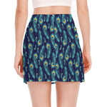 Peacock Feather Pattern Print Side Slit Mini Skirt