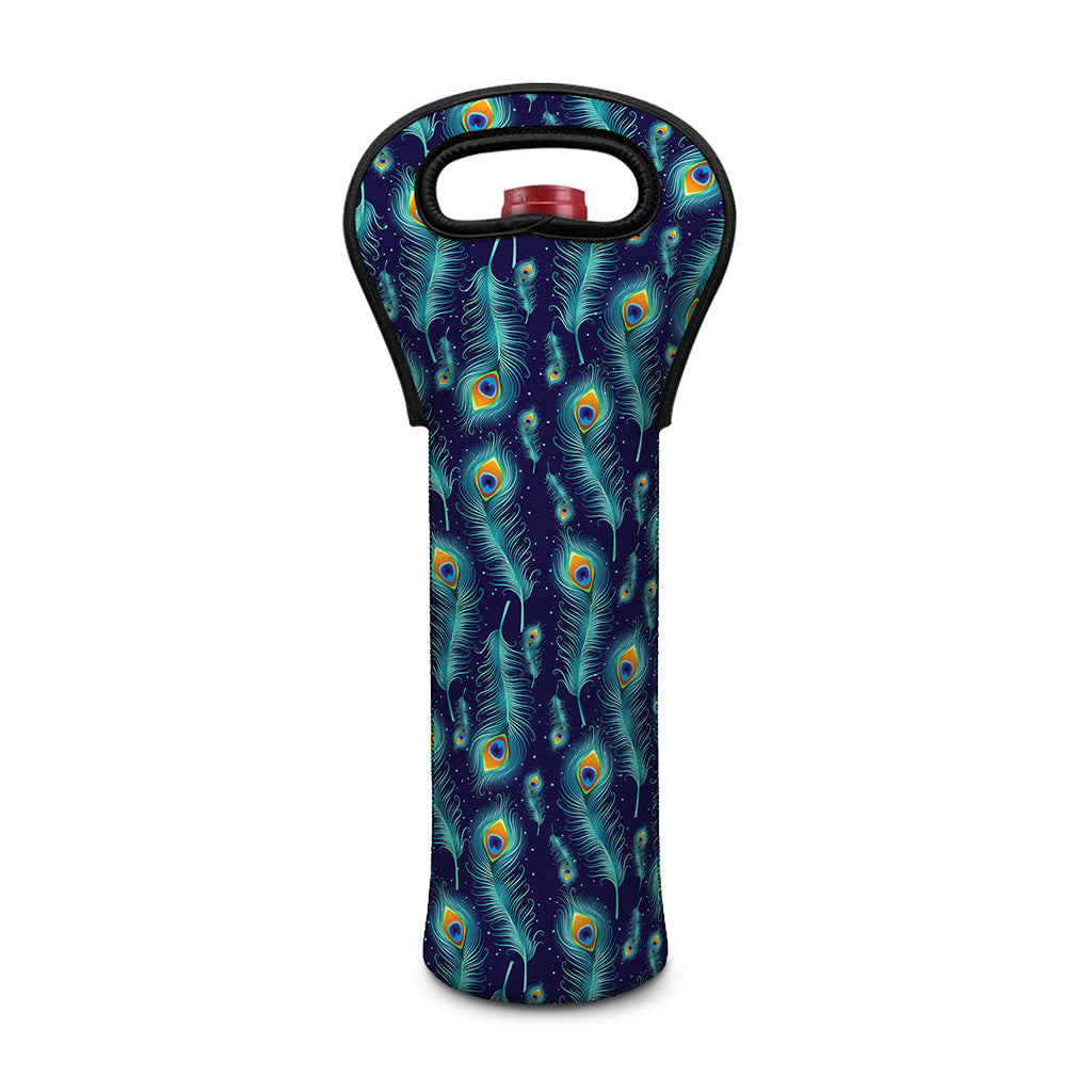 Peacock Feather Pattern Print Single Neoprene Wine Tote