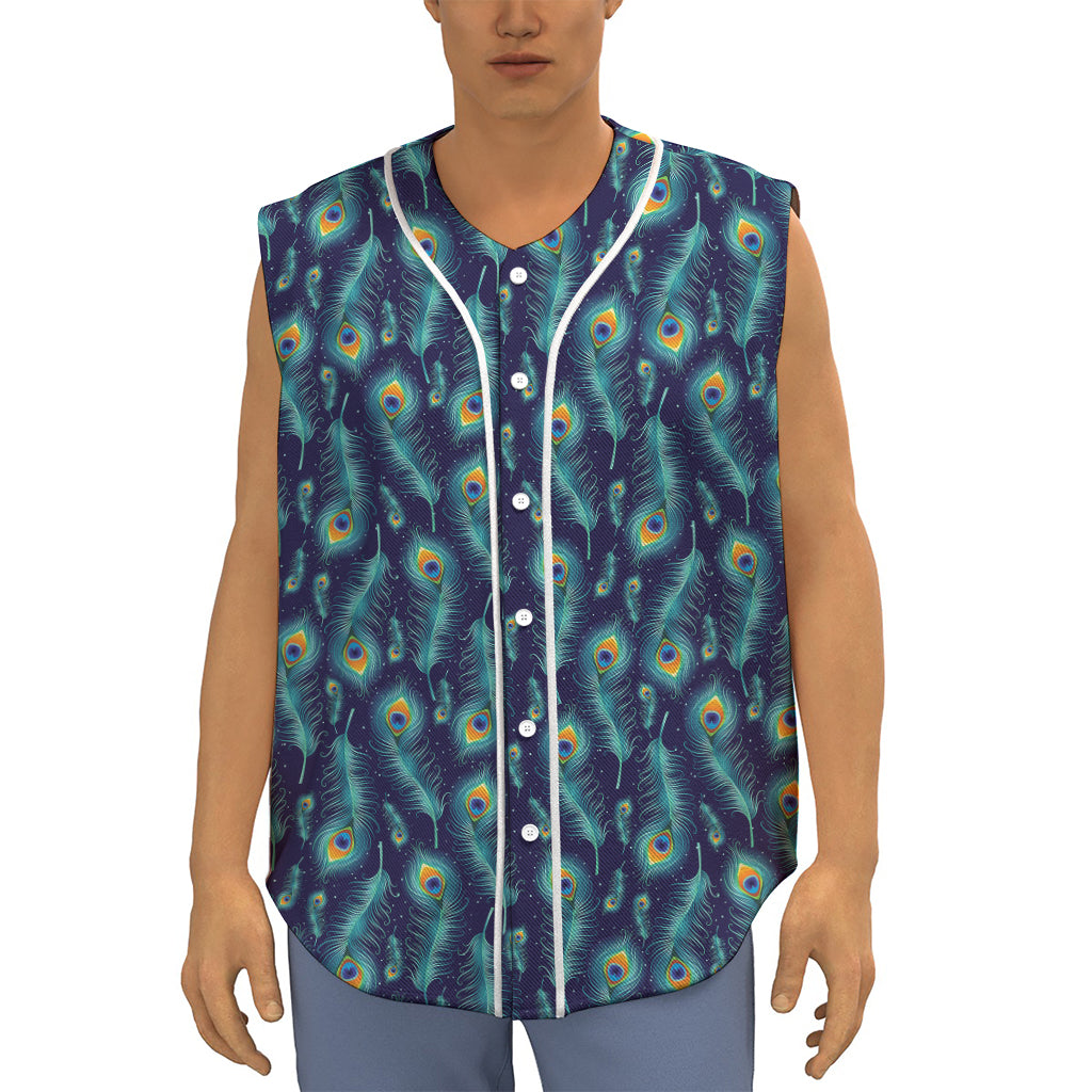 Peacock Feather Pattern Print Sleeveless Baseball Jersey