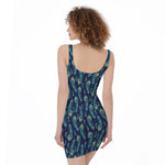 Peacock Feather Pattern Print Sleeveless Bodycon Dress