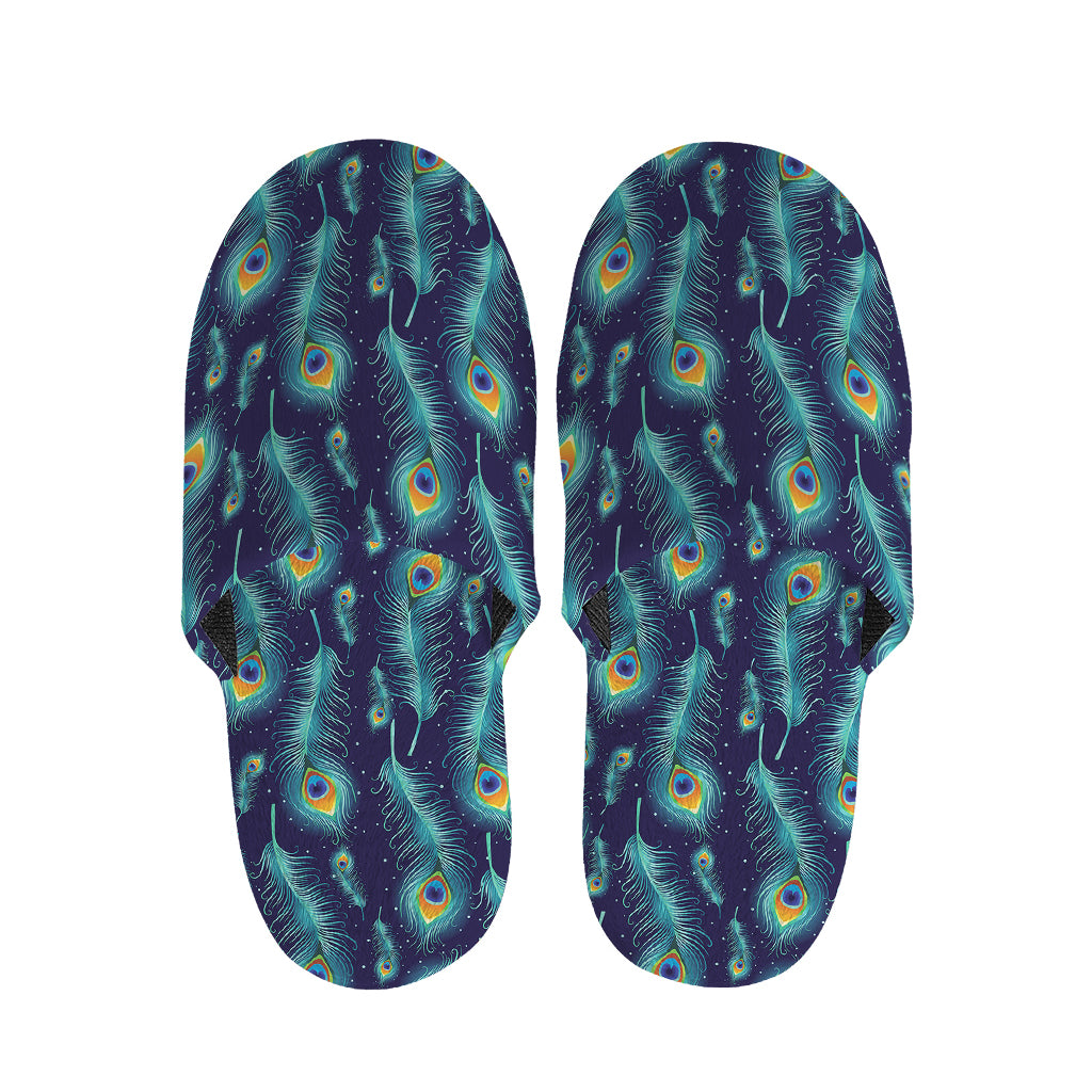 Peacock Feather Pattern Print Slippers