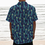 Peacock Feather Pattern Print Textured Short Sleeve Shirt