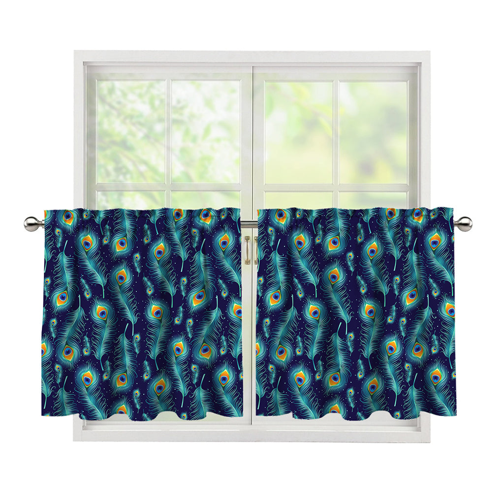 Peacock Feather Pattern Print Tier Curtains