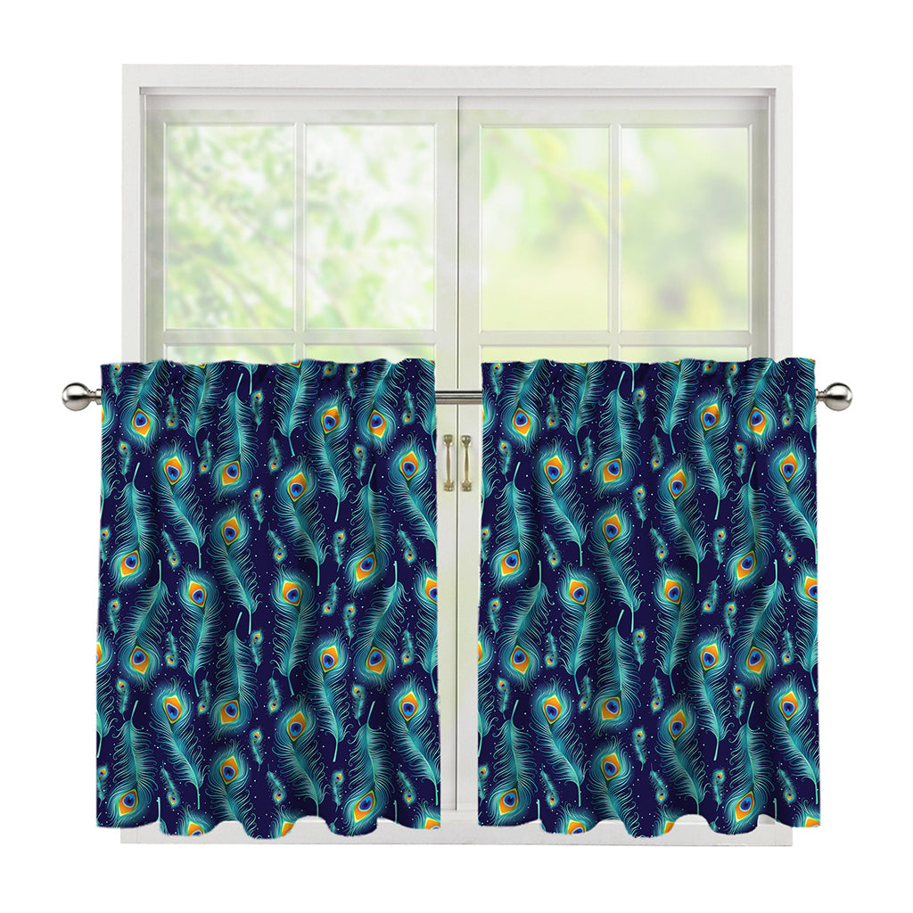 Peacock Feather Pattern Print Tier Curtains