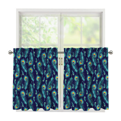 Peacock Feather Pattern Print Tier Curtains