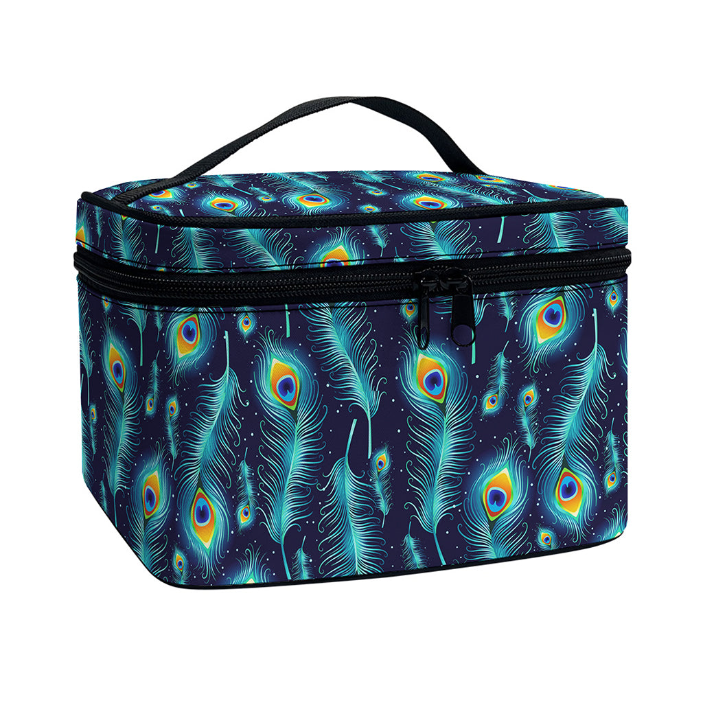Peacock Feather Pattern Print Travel Makeup Bag