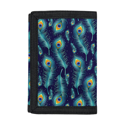Peacock Feather Pattern Print Trifold Wallet
