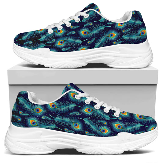 Peacock Feather Pattern Print White Chunky Shoes