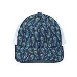 Peacock Feather Pattern Print White Mesh Trucker Cap