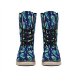Peacock Feather Pattern Print Winter Boots