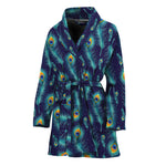 Peacock Feather Pattern Print Women's Bathrobe