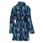 Peacock Feather Pattern Print Women's Bathrobe
