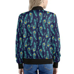 Peacock Feather Pattern Print Women's Bomber Jacket