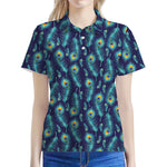 Peacock Feather Pattern Print Women's Polo Shirt