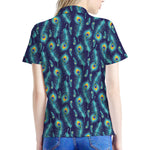 Peacock Feather Pattern Print Women's Polo Shirt