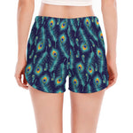 Peacock Feather Pattern Print Women's Split Running Shorts