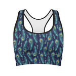 Peacock Feather Pattern Print Women's Sports Bra