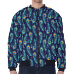 Peacock Feather Pattern Print Zip Sleeve Bomber Jacket