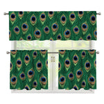 Peacock Tail Pattern Print 3 Piece Kitchen Curtains