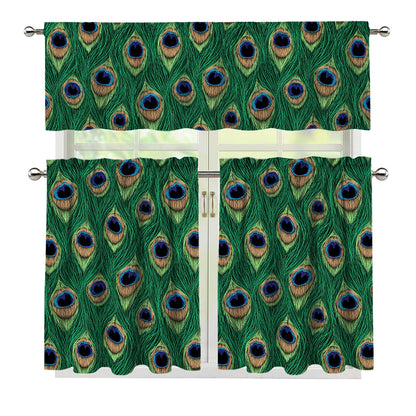 Peacock Tail Pattern Print 3 Piece Kitchen Curtains