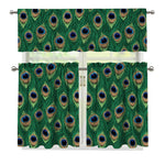 Peacock Tail Pattern Print 3 Piece Kitchen Curtains