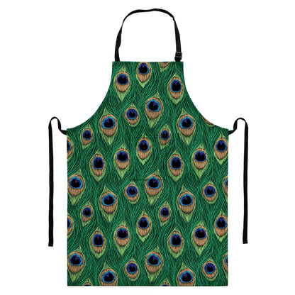 Peacock Tail Pattern Print Bib Apron With Pocket