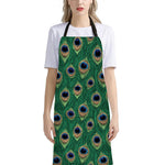 Peacock Tail Pattern Print Bib Apron With Pocket