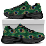 Peacock Tail Pattern Print Black Chunky Shoes