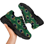 Peacock Tail Pattern Print Black Chunky Shoes