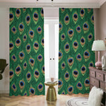 Peacock Tail Pattern Print Blackout Pencil Pleat Curtains