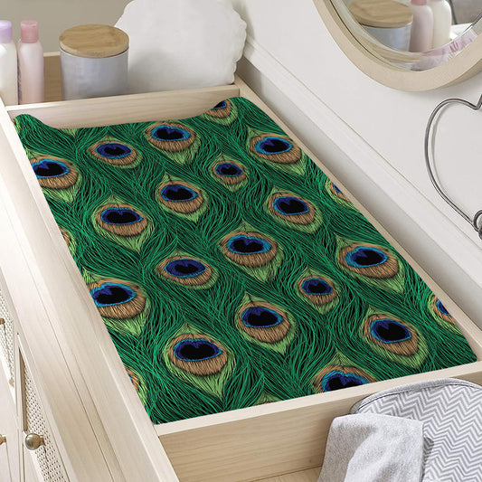 Peacock Tail Pattern Print Changing Pad Cover