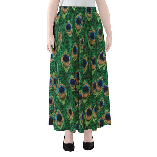 Peacock Tail Pattern Print Chiffon Maxi Skirt
